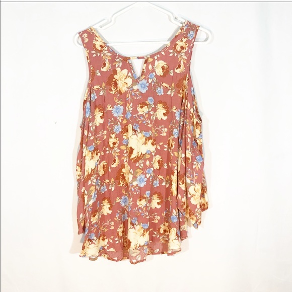 IVORY LOVE PEACH FLORAL COLD SHOULDER TOP - Picture 3 of 7